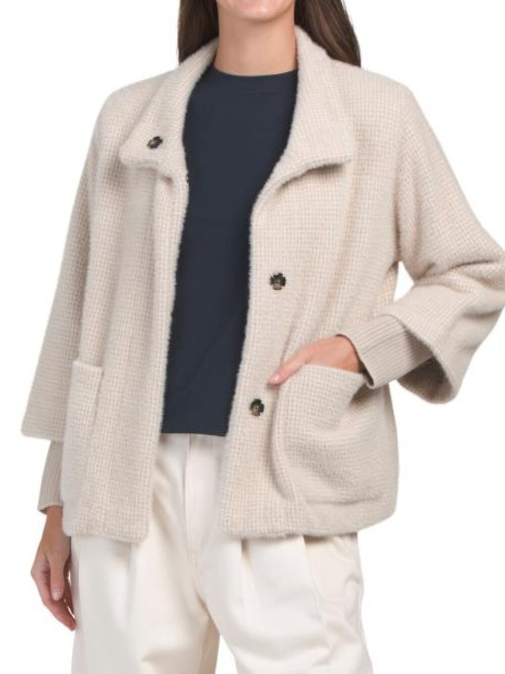 WEATHERPROOF Faux Cashwool Coat With Knit Sleeves